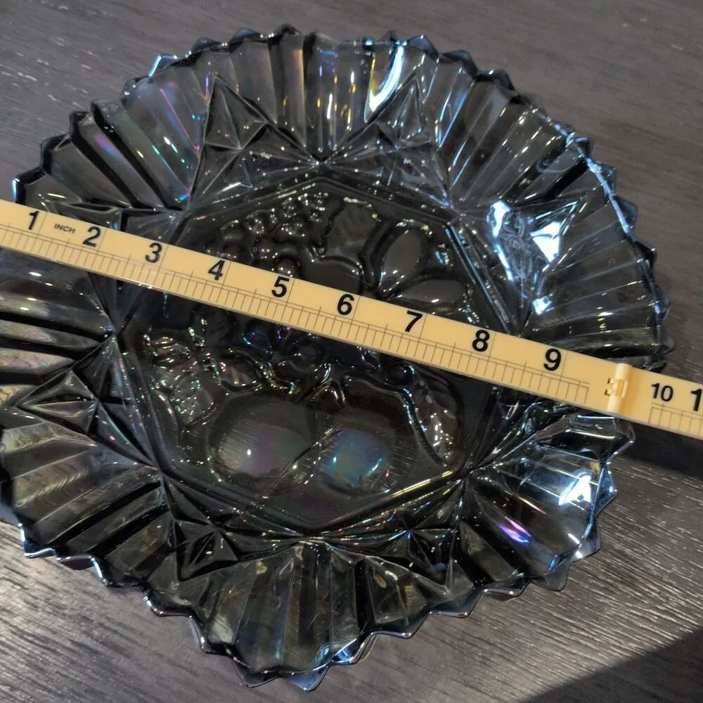 Vintage Federal Glass Pioneer Smoke Iridescent Carnival Glass Ruffled Fruit Bowl